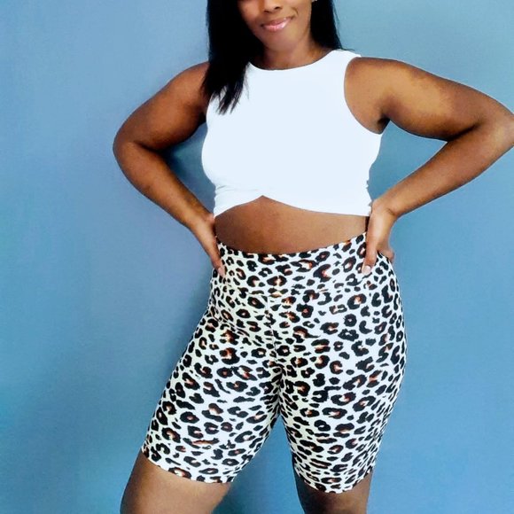 House of Thiam Pants - High Rise Leopard Biker Shorts
